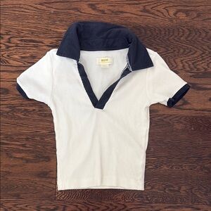 Anthropologie White and Black Polo Shirt Timeless Design
